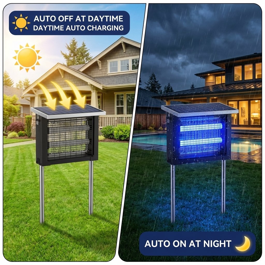 Solar Bug Zapper: Outdoor Waterproof Electric Mosquito and Fly Zapper with Smart Light Sensor