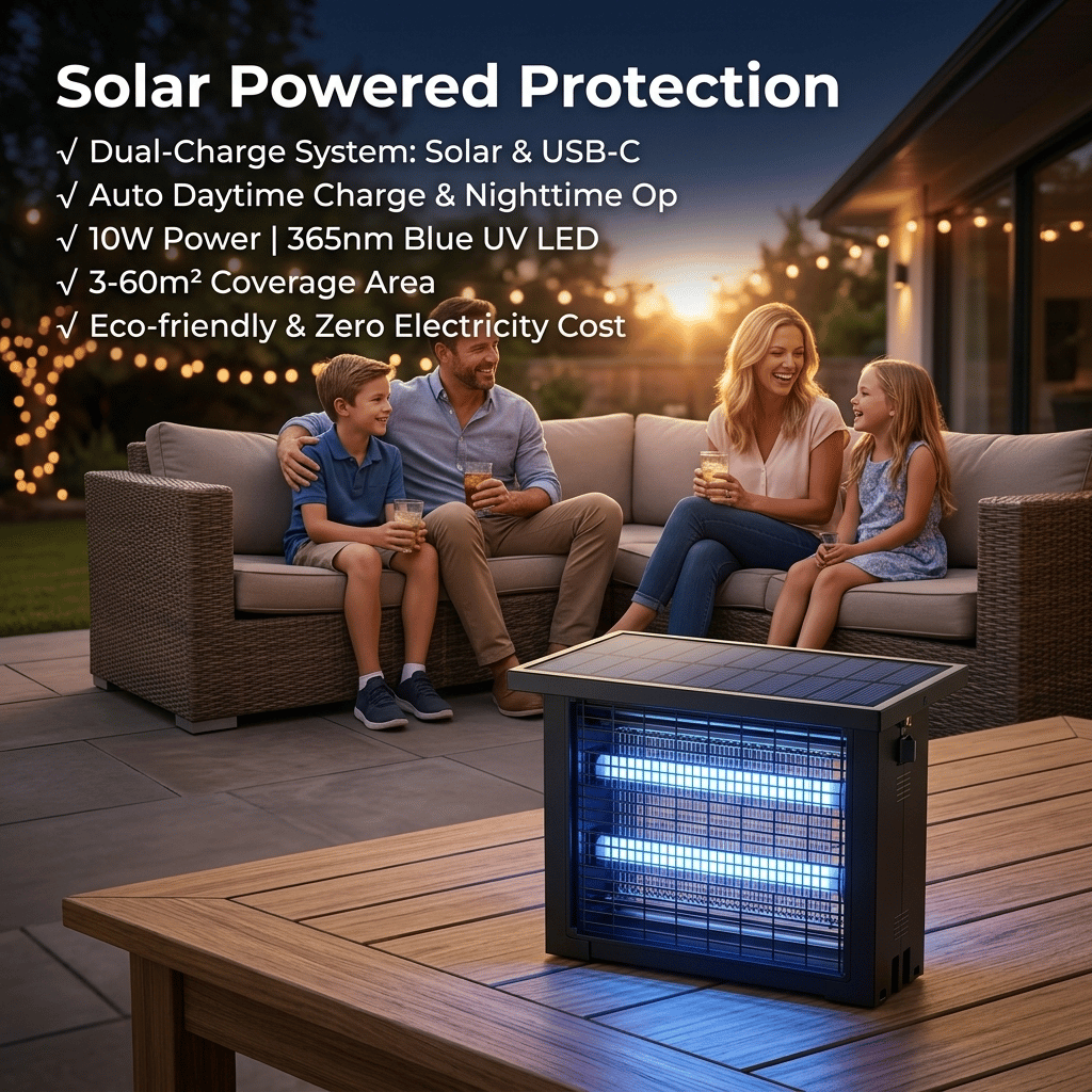 Solar Bug Zapper: Outdoor Waterproof Electric Mosquito and Fly Zapper with Smart Light Sensor