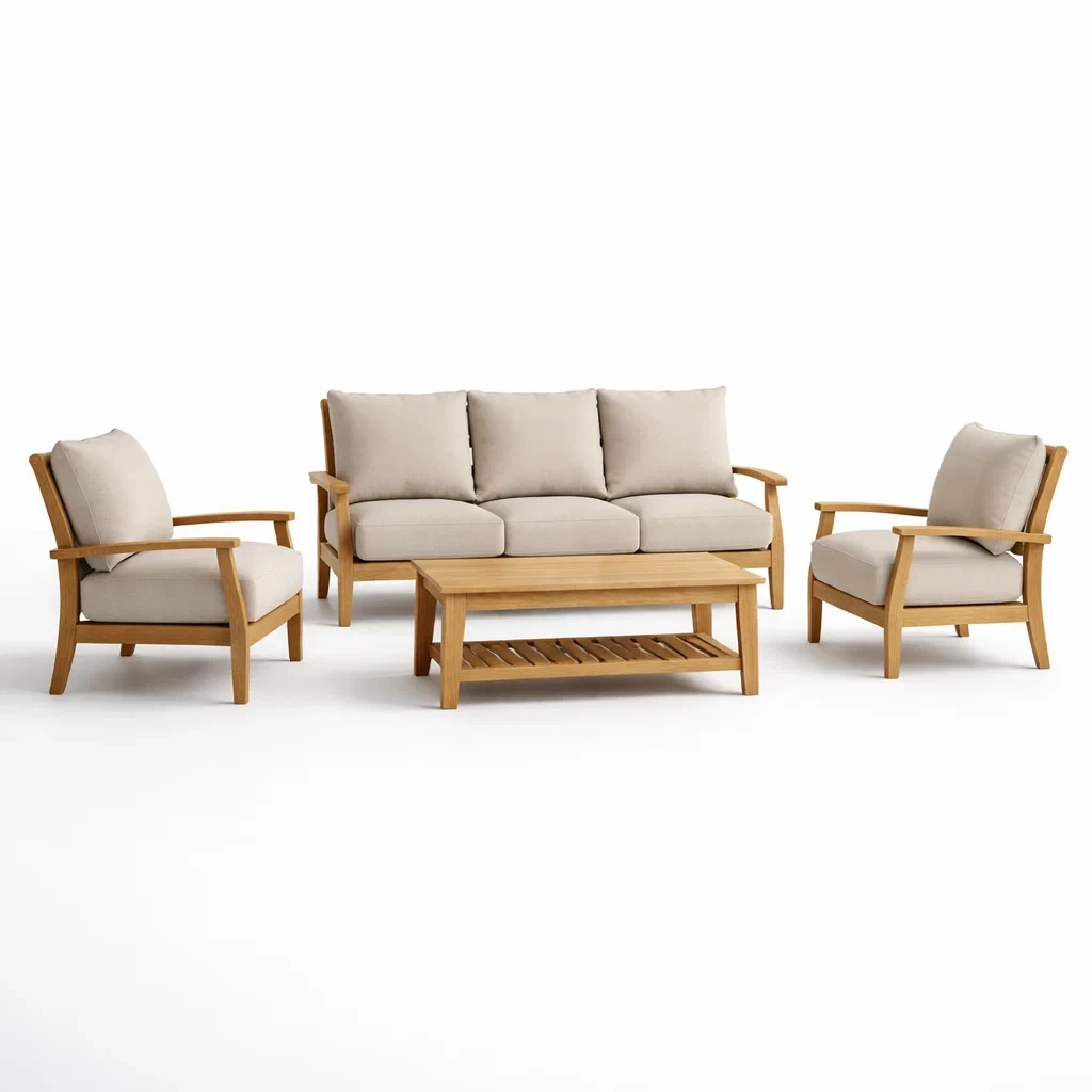 Ensemble de canapés en bois avec coussins beige-FURNDINO