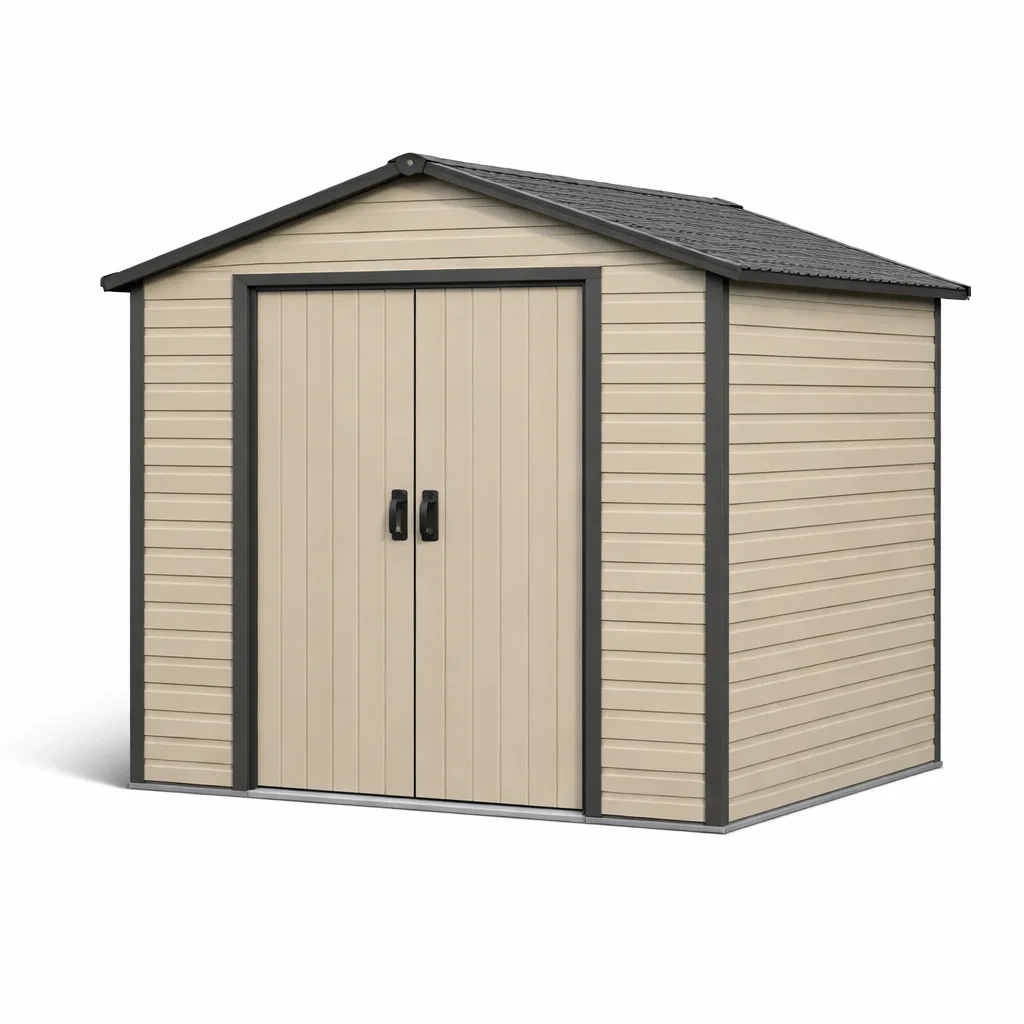 Abri de jardin en pvc et acier beige et gris-LIVFINO