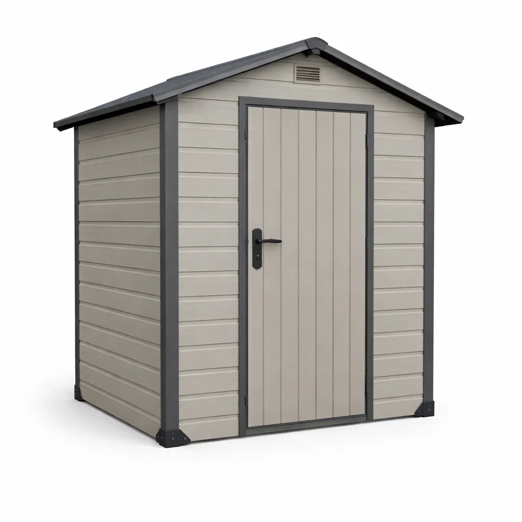 Abri de jardin en plastique beige gris 185x152x226 cm-LIVFINO