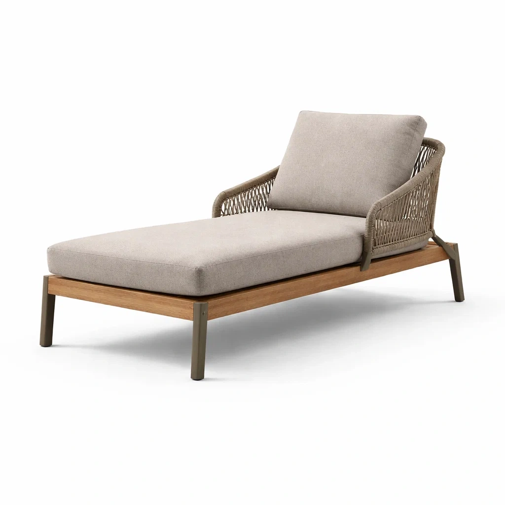 Chaise longue extérieure en bois et corde beige-LIVFINO
