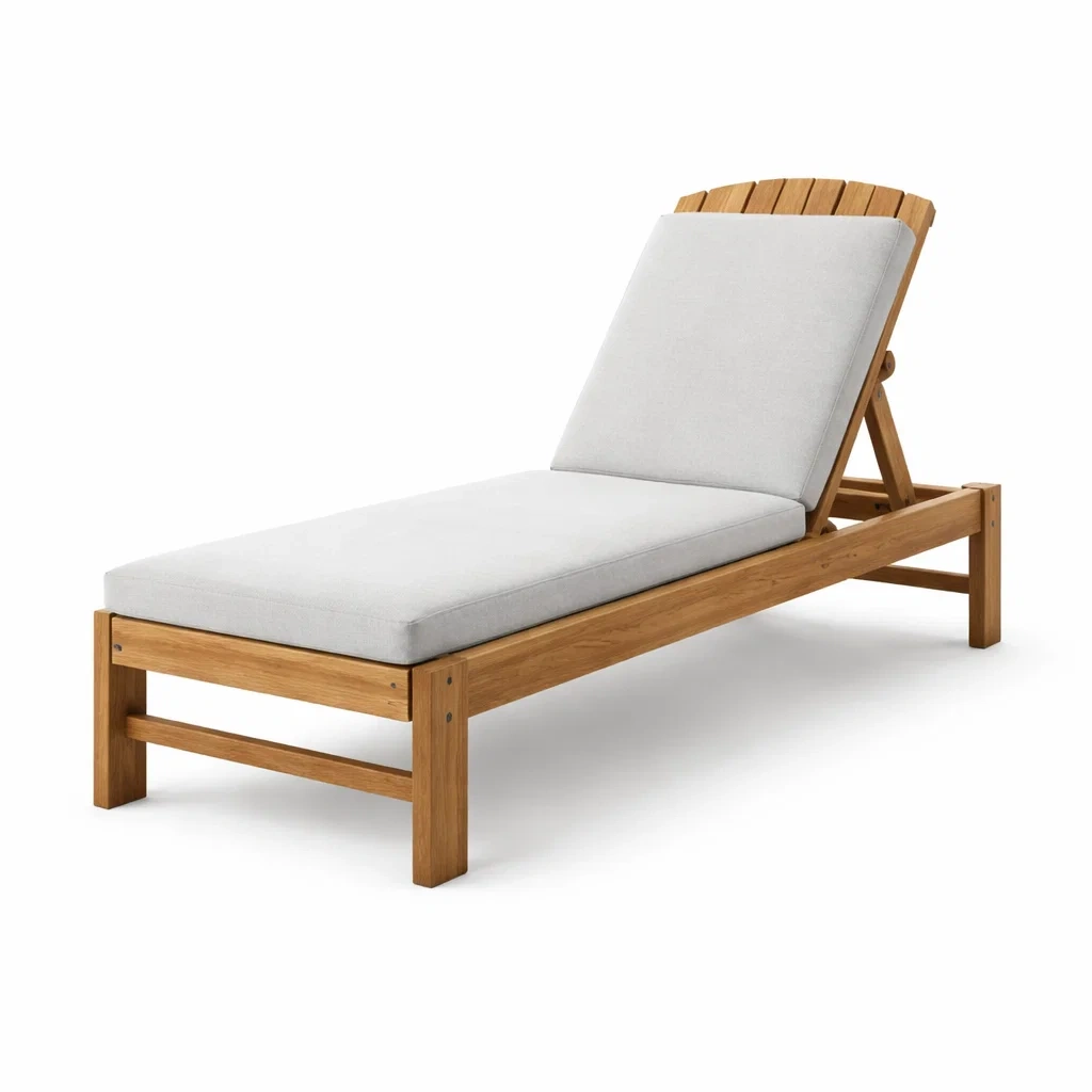 Chaise longue réglable en bois de teck avec coussin beige-LIVFINO