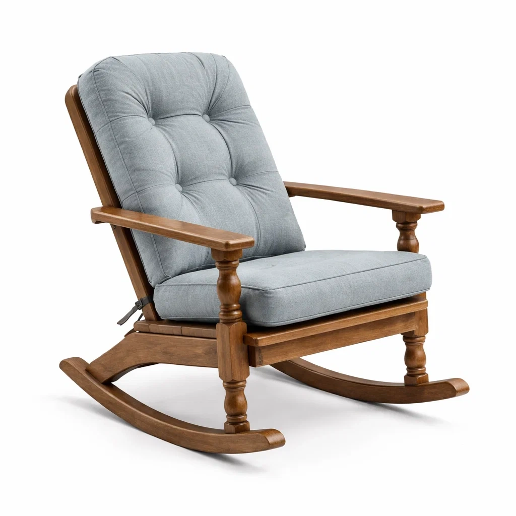 Fauteuil à bascule en bois avec coussin en tissu polyester gris-LIVFINO