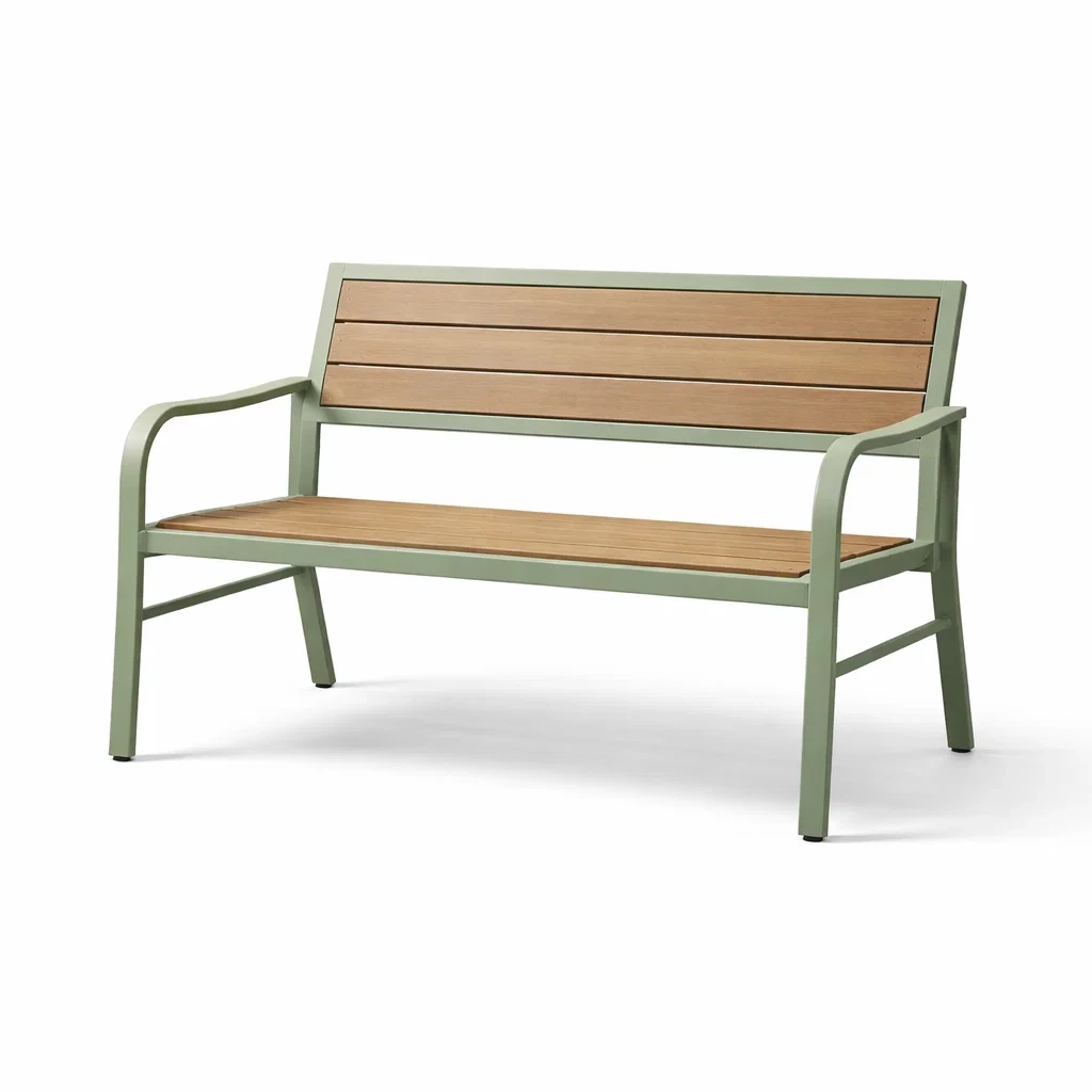 Banc en métal et bois vert et naturel-LIVFINO