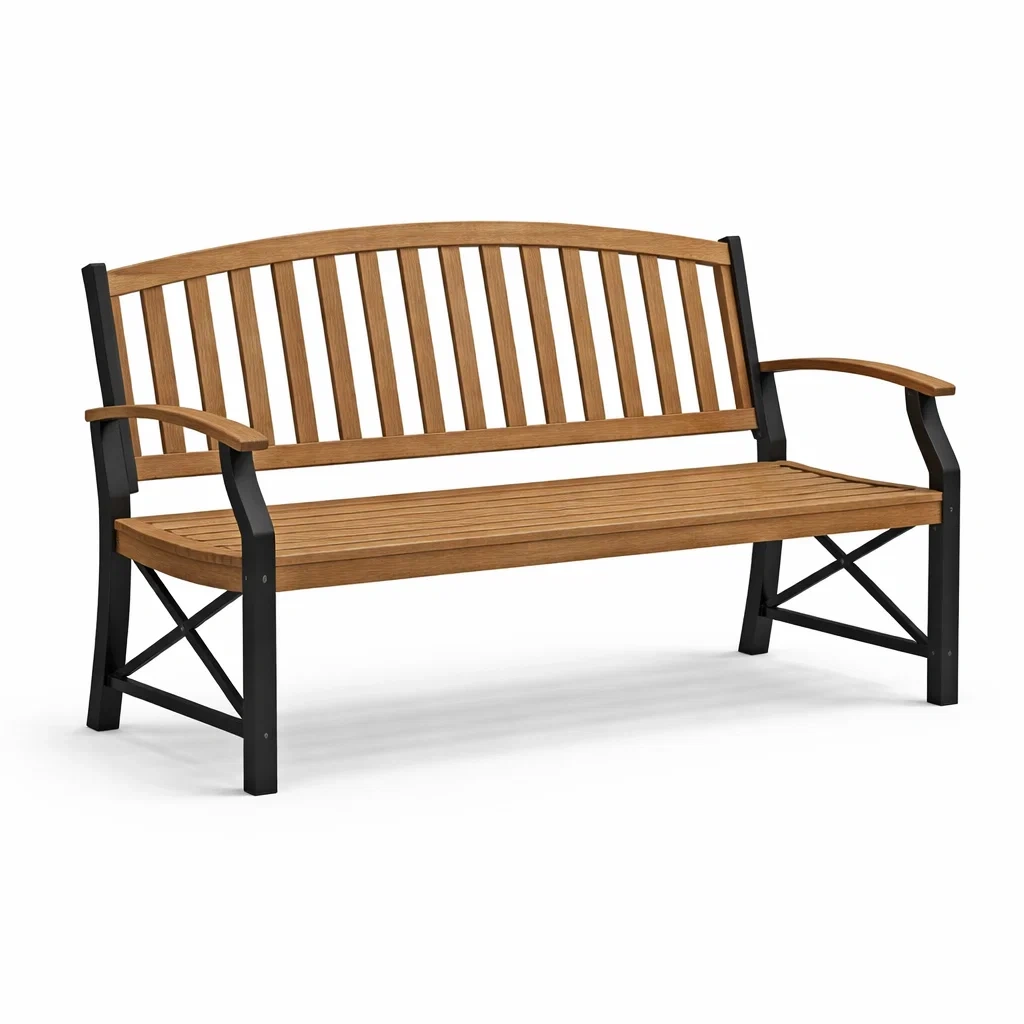 Banc en acacia et métal marron noir 125x60x85 cm-LIVFINO