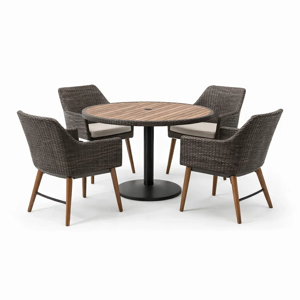 Ensemble table et chaises en bois et résine tressée-LIVFINO