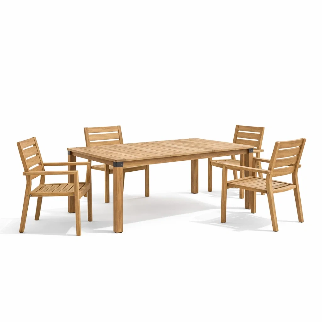 Ensemble table et chaises en teck avec table et chaises-LIVFINO