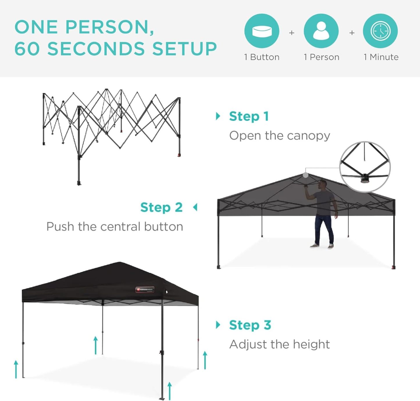 Best Choice Products - Toldo de armado fácil de 1 persona con un botón, tienda portátil e instantánea, funda, 3 x 3 metros, 4 bolsas de peso, color azul