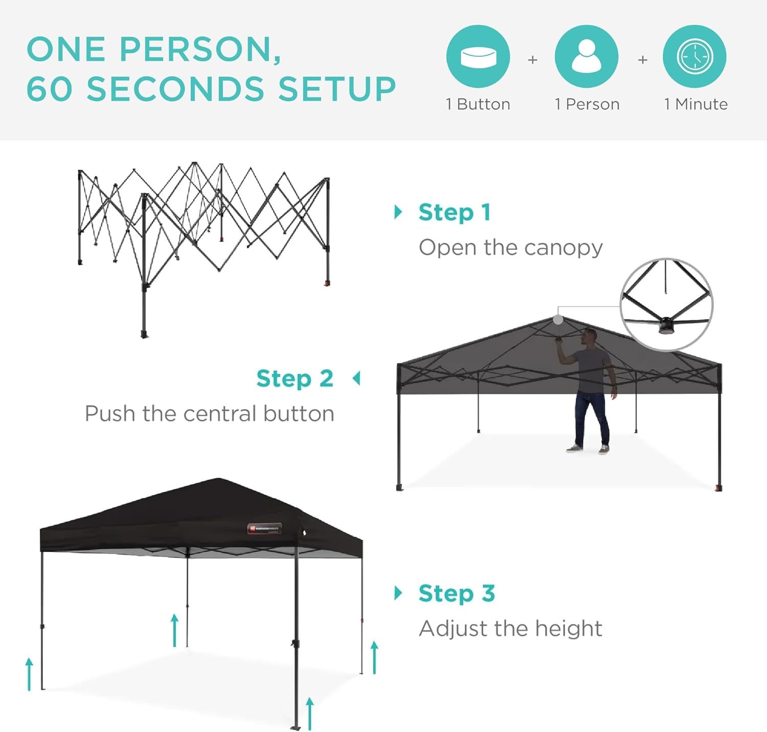 Best Choice Products - Toldo de armado fácil de 1 persona con un botón, tienda portátil e instantánea, funda, 3 x 3 metros, 4 bolsas de peso, color azul