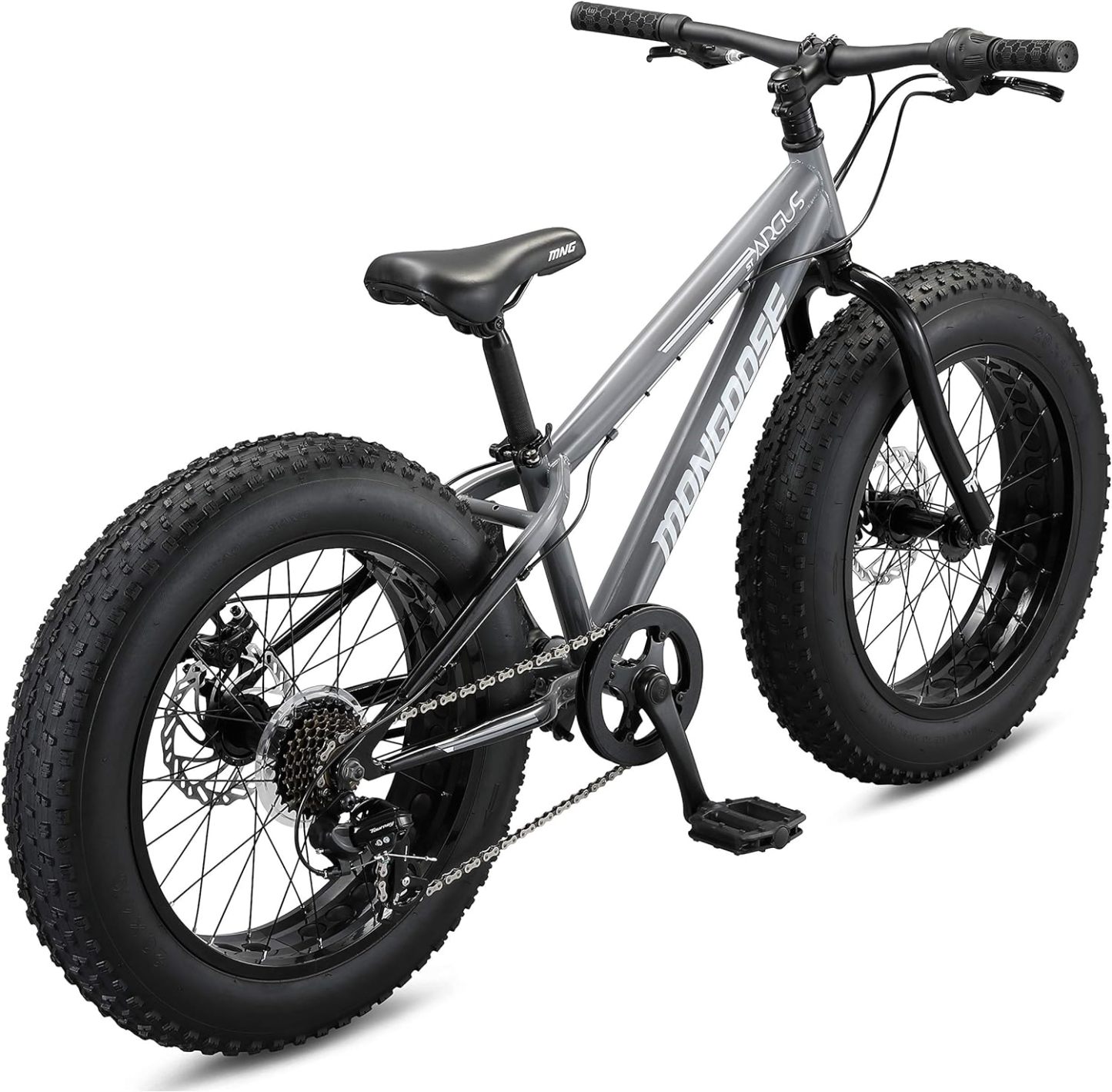 Mongoose Argus ST & Trail Fat Tire Bicicleta de montaña para Adultos jóvenes Hombres y Mujeres, Ruedas de 20 a 26 Pulgadas, Frenos de Disco mecánicos, Marco de Acero o Aluminio y Opciones de 7 o 16