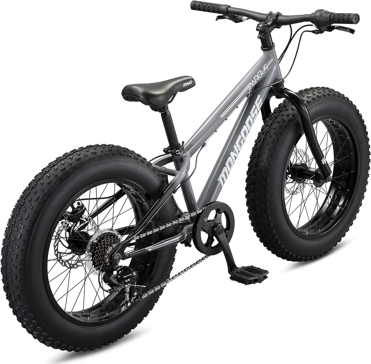 Mongoose Argus ST & Trail Fat Tire Bicicleta de montaña para Adultos jóvenes Hombres y Mujeres, Ruedas de 20 a 26 Pulgadas, Frenos de Disco mecánicos, Marco de Acero o Aluminio y Opciones de 7 o 16