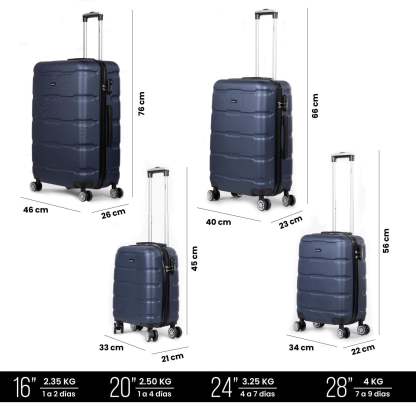 Juego 4 Maletas De Viaje Rigidas Ruedas 360 Bolsas De Viaje azul Rumbo RUM40