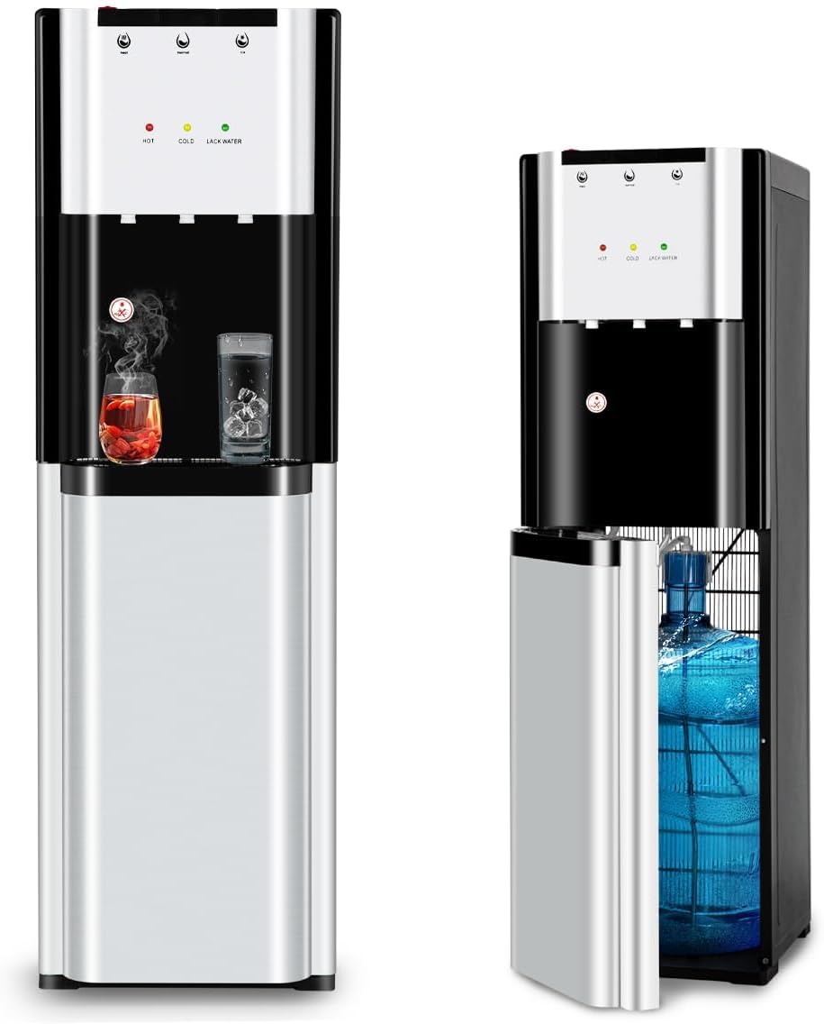 Ykioea Dispensador de Agua con Garrafón Oculto, Dispensador de Agua Fria y Caliente, Enfriador de Agua, Bloqueo de Seguridad, para Sala, Oficina
