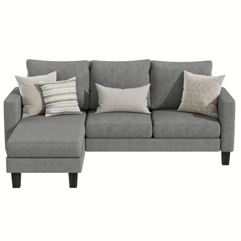Sofá seccional convertible, sofá de 3 plazas en forma de L con tela de lino, otomana móvil Sofá pequeño para apartamentos pequeños, sala de estar y oficina (gris oscuro)
