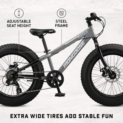 Mongoose Argus ST & Trail Fat Tire Bicicleta de montaña para Adultos jóvenes Hombres y Mujeres, Ruedas de 20 a 26 Pulgadas, Frenos de Disco mecánicos, Marco de Acero o Aluminio y Opciones de 7 o 16