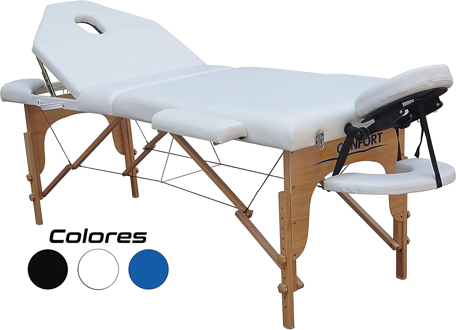 Nanofort Cama Masaje Camilla Spa Reclinable Ligera Estuche Portatil Profesional Mesa de Masaje Cabecera Portabrazos Fisioterapia Tatuaje Tattoo (Blanco)