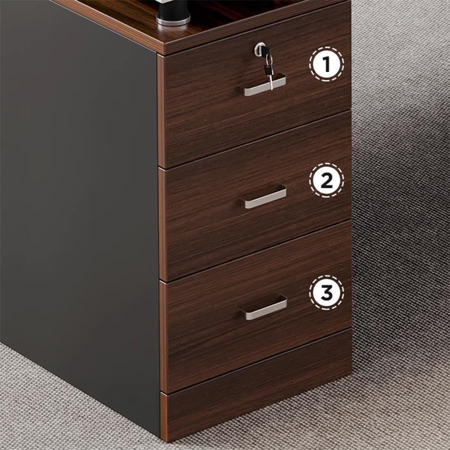 UNKKS Escritorio,Escritorio con 3 Cajones de Archivos, Escritorio de Oficina en Casa de Madera, Escritorio Oficina, Escritorio para Pc Negro Mate Nogal,Escritorio Grande con Ilave 120X60X77CM