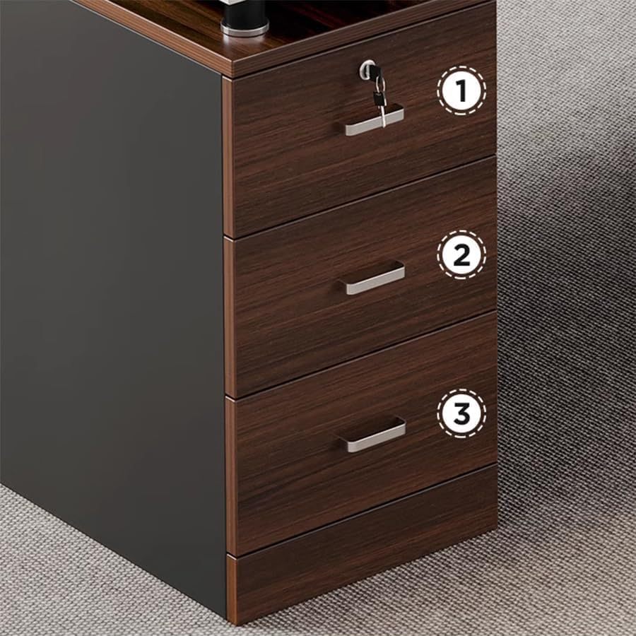 UNKKS Escritorio,Escritorio con 3 Cajones de Archivos, Escritorio de Oficina en Casa de Madera, Escritorio Oficina, Escritorio para Pc Negro Mate Nogal,Escritorio Grande con Ilave 120X60X77CM