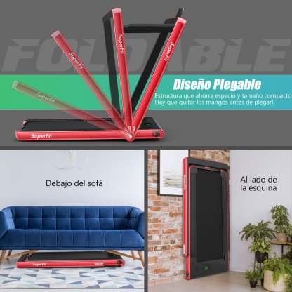 Costway Caminadora Plegable 2 en 1 Eléctrica Portátil 2,25 HP 12 Km/h con Altavoz Bluetooth Mando Pantalla LED App Control para Casa Rojo Costway Modern