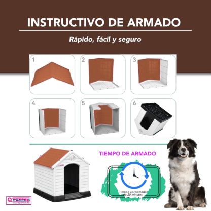 Q PERRON Casa para Perro Mediano con Puerta Metálica | para Exterior - Resistente al Agua | Térmica con Ventilación | Piso Elevado | 88 X 79 X 82 cm.