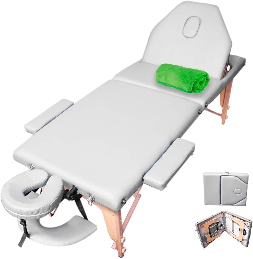 Nanofort Cama Masaje Camilla Spa Reclinable Ligera Estuche Portatil Profesional Mesa de Masaje Cabecera Portabrazos Fisioterapia Tatuaje Tattoo (Blanco)