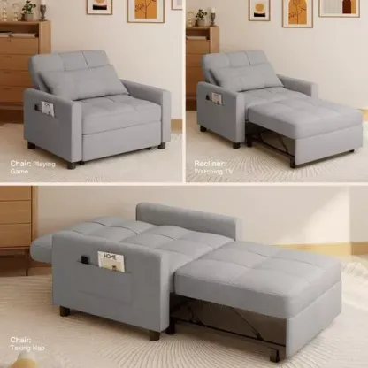 Sofá cama multifuncional tres en uno; lino gris claro-----cojín