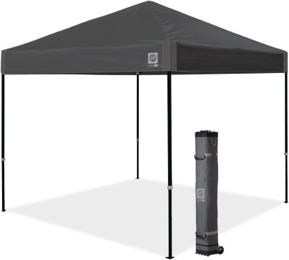 E-Z UP Ambassador Instant Shelter Toldo, 10 x 10 pies, Bolsa de Rodillo y Juego de 4 Puntas de Acero, Gris