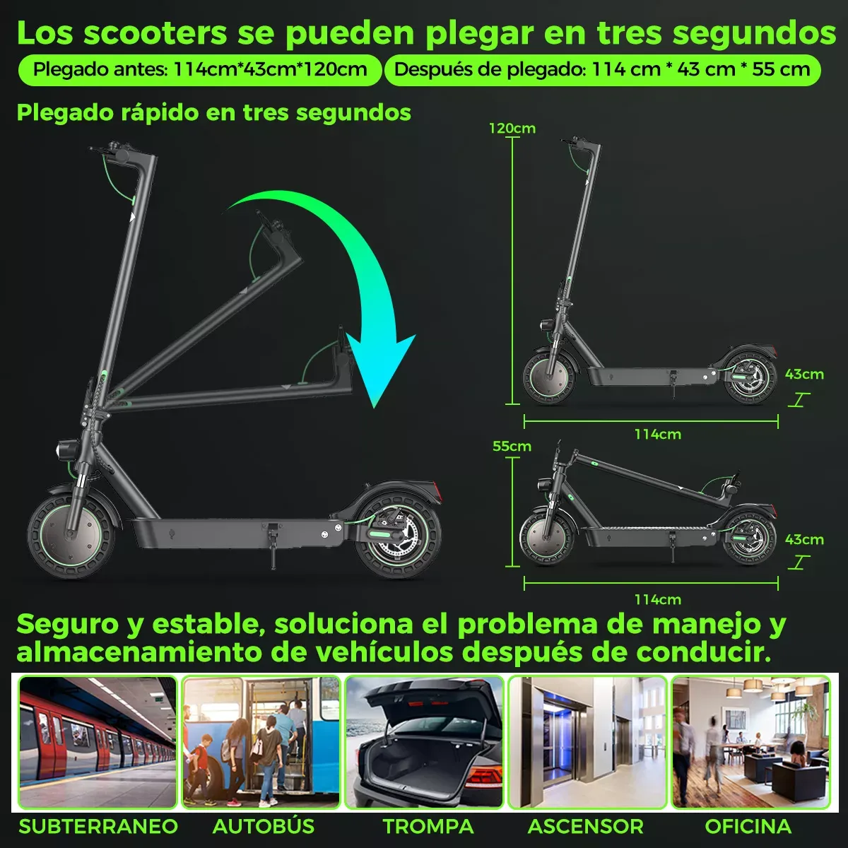 Scooter eléctrico iscooter S9PRO 800W 30 Km/h 7.8 Ah plegable con led negro