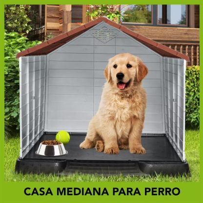 Q PERRON Casa para Perro Mediano con Puerta Metálica | para Exterior - Resistente al Agua | Térmica con Ventilación | Piso Elevado | 88 X 79 X 82 cm.
