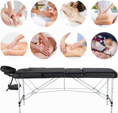 Yaheetech - Mesas de Masaje portátil para Tatuaje, Cama Ajustable de Aluminio, 3 Camas de SPA Plegables con Bolsa no Tejida, 24 Pulgadas de Ancho, Color Negro
