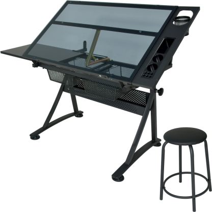 RACK & PACK Restirador Arquitectura Profesional Cristal Templado 60 X 96 cm Resistente Restiradores para Dibujo Mesa de Dibujo Profesional Incluye Banco Dibujo Tecnico Dibujo Artistico