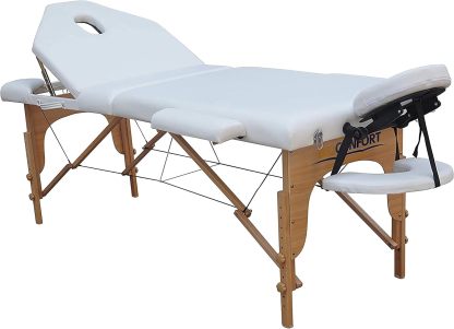 Nanofort Cama Masaje Camilla Spa Reclinable Ligera Estuche Portatil Profesional Mesa de Masaje Cabecera Portabrazos Fisioterapia Tatuaje Tattoo (Blanco)