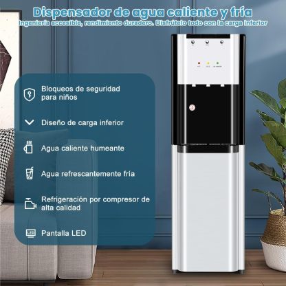 Ykioea Dispensador de Agua con Garrafón Oculto, Dispensador de Agua Fria y Caliente, Enfriador de Agua, Bloqueo de Seguridad, para Sala, Oficina