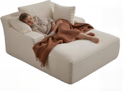 Ivoros - Chaise longue de 50 pulgadas para interior, sofá cama tapizado de pana de gran tamaño con asiento profundo, sillones de lectura, sofás tipo nube para sala de estar, no requiere montaje (beige