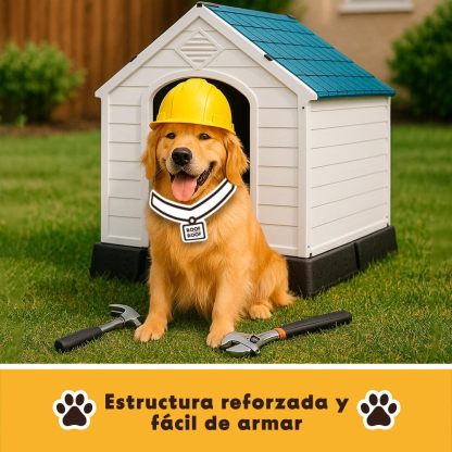 LEVEL HOME | Casa para Perro Grande con Diseño Protector Sellado - Material PP Duradero | Piso Elevado y Techo Inclinado de Asfalto - 97cm x 110 cm x 99 cm