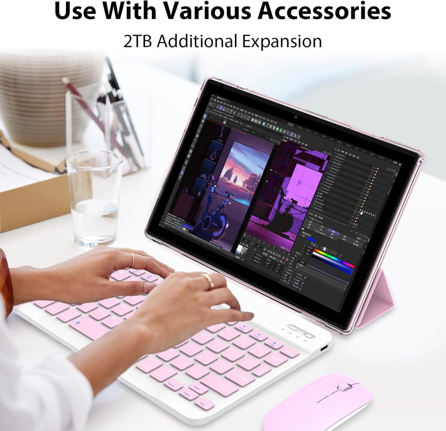 Tablet Android 15 de 10 pulgadas, 18 GB de RAM+128 GB de ROM/2 TB expandible, tabletas 2 en 1 con funda de teclado, lápiz capacitivo de mouse, procesador de cuatro núcleos de 2.0 GHz, visualización