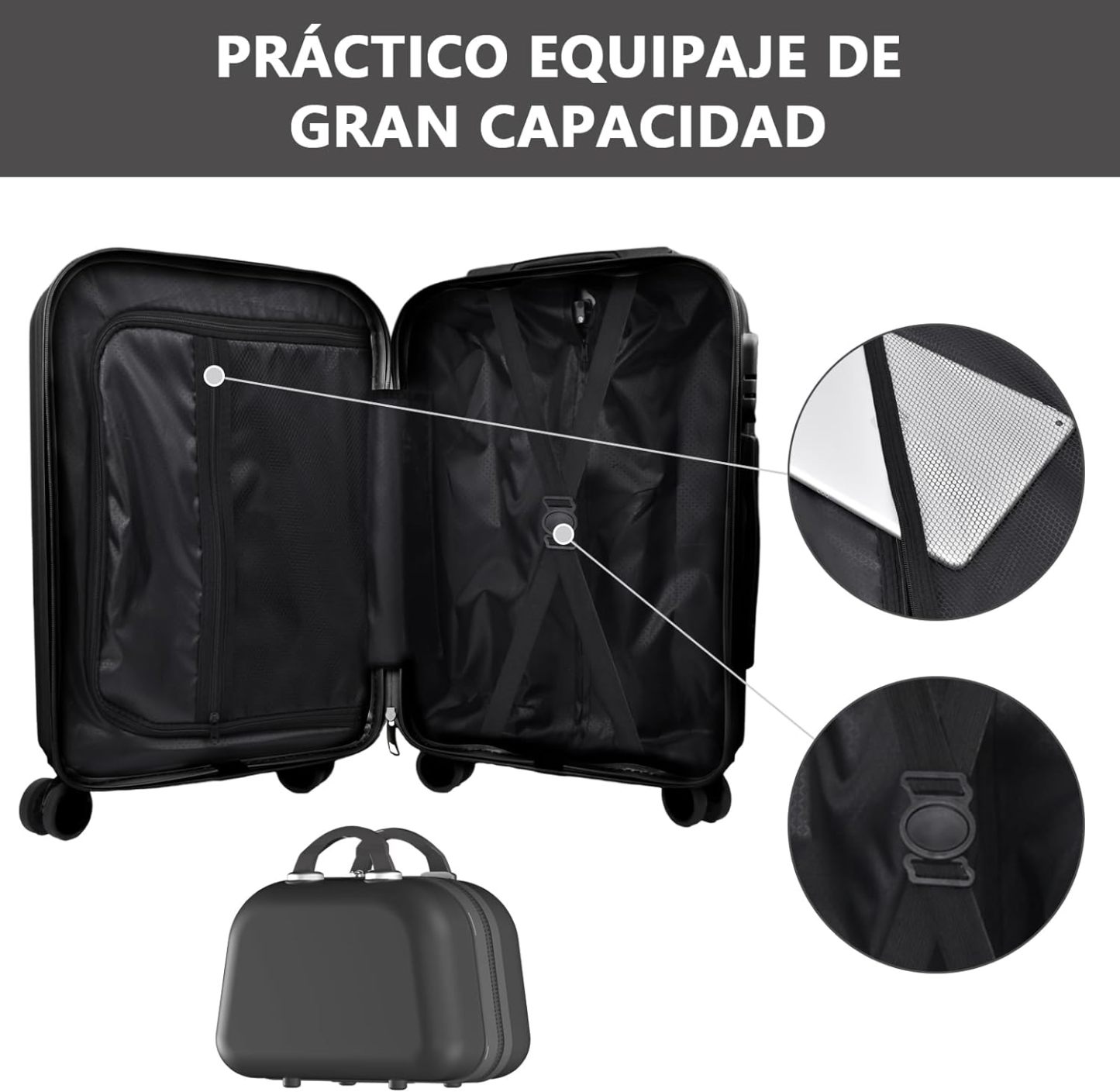HOGESA Juego de Maletas de Viaje, Maletas de Viaje Carry On 21”, Maleta de Mano Pequeña con Ruedas Silenciosas de 360 Grados, Equipaje de Mano para Avion con Candado de Seguridad - 2 Piezas (Blanco)