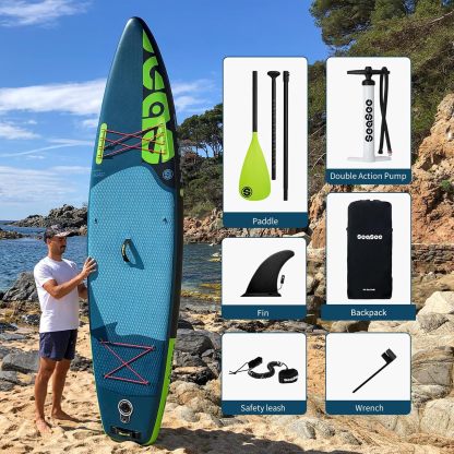 SEASEESUP Tablas de Remo inflables con Accesorios Sup, Tabla de Remo de 12 pies, Duradera, Ligera, diseño Estable de 33 Pulgadas de Ancho para Adultos con sobrepeso