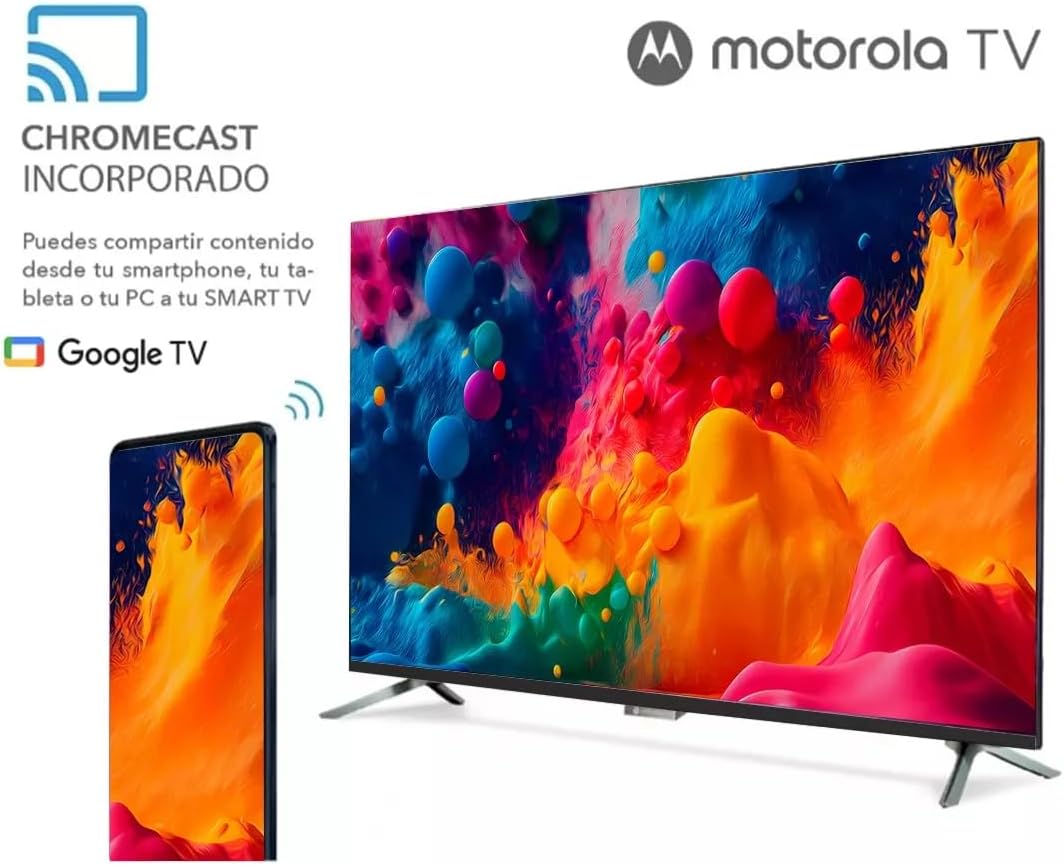 Motorola Google TV 32" HD LED Smart TV Android 720p Google Assistant Netflix Youtube Compatible MOT32HLE11 2024 Model Negro Bezel