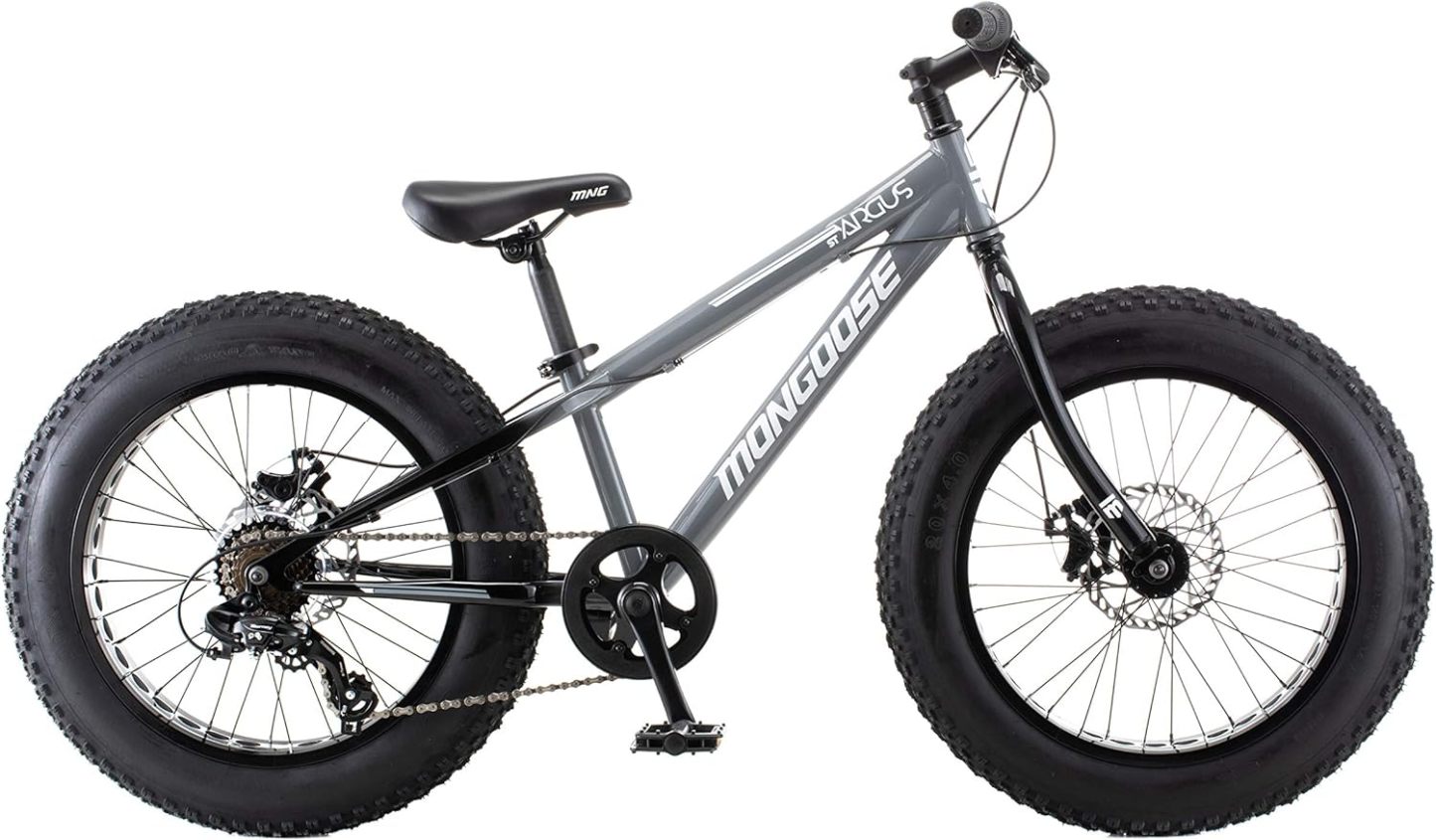 Mongoose Argus ST & Trail Fat Tire Bicicleta de montaña para Adultos jóvenes Hombres y Mujeres, Ruedas de 20 a 26 Pulgadas, Frenos de Disco mecánicos, Marco de Acero o Aluminio y Opciones de 7 o 16