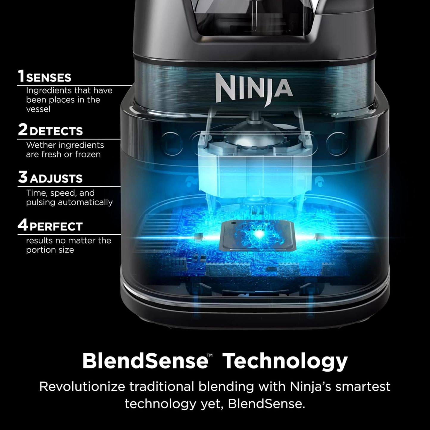 NINJA, Licuadora Detect Power Pro, Capacidad de 72 Oz, Ideal para Smoothies y Bebidas Congeladas, Procesa Alimentos, 1800 Watts, Tecnología BlendSense, Color Negro y Plateado, TB201
