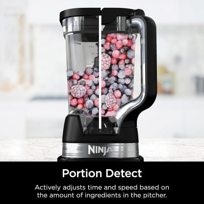 NINJA, Licuadora Detect Power Pro, Capacidad de 72 Oz, Ideal para Smoothies y Bebidas Congeladas, Procesa Alimentos, 1800 Watts, Tecnología BlendSense, Color Negro y Plateado, TB201