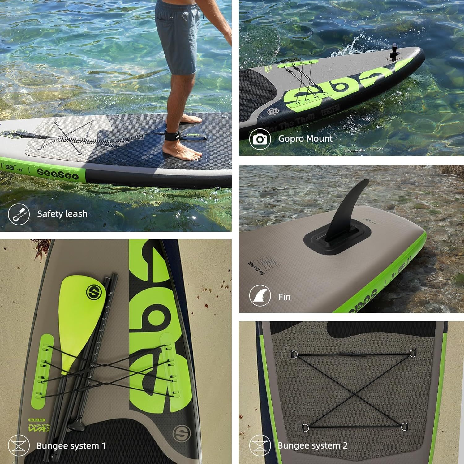 SEASEESUP Tablas de Remo inflables con Accesorios Sup, Tabla de Remo de 12 pies, Duradera, Ligera, diseño Estable de 33 Pulgadas de Ancho para Adultos con sobrepeso