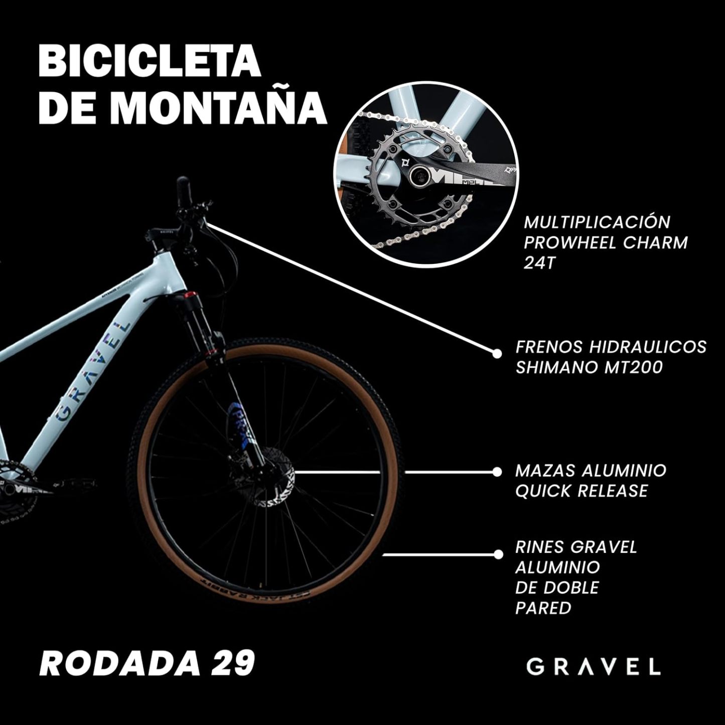 GRAVEL | Bicicleta de Montaña Meru Bicicleta Rodada 29 Blanca | Cuadro Aluminio 6061 | Cambios Shimano DEORE M6100 | Cassette 11-52T 12 Velocidades | Bici con Frenos Hidráulicos Shimano