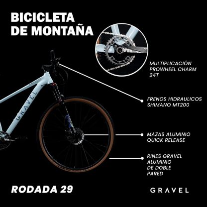 GRAVEL | Bicicleta de Montaña Meru Bicicleta Rodada 29 Blanca | Cuadro Aluminio 6061 | Cambios Shimano DEORE M6100 | Cassette 11-52T 12 Velocidades | Bici con Frenos Hidráulicos Shimano
