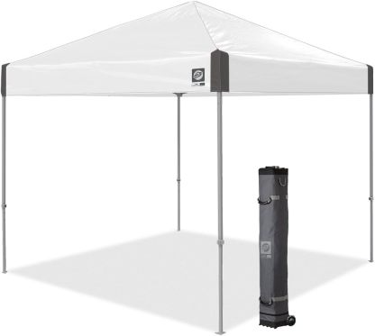 E-Z UP Ambassador Instant Shelter Toldo, 10 x 10 pies, Bolsa de Rodillo y Juego de 4 Puntas de Acero, Gris