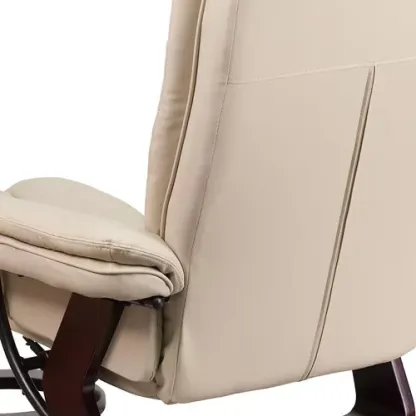 Sillón Reclinable Y Otomano De Cuero Beige Flash