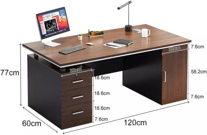 UNKKS Escritorio,Escritorio con 3 Cajones de Archivos, Escritorio de Oficina en Casa de Madera, Escritorio Oficina, Escritorio para Pc Negro Mate Nogal,Escritorio Grande con Ilave 120X60X77CM