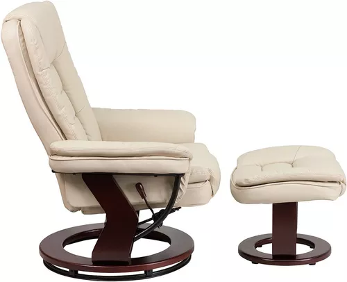 Sillón Reclinable Y Otomano De Cuero Beige Flash